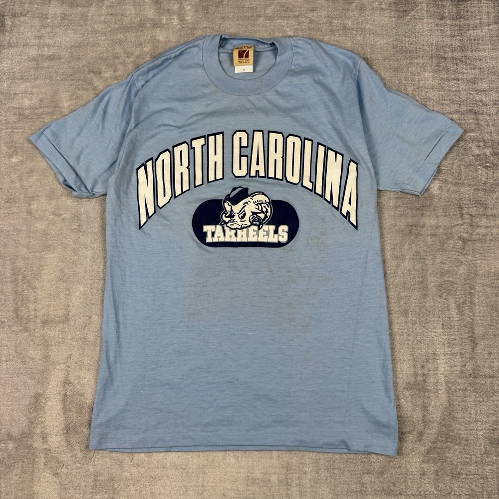 North Carolina Tar Heels‎ Shirt Mens Medium Blue Arch Spell Out Vtg 80s Logo 7